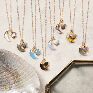 Moon and Star Gemstone Gold Pendant Necklaces