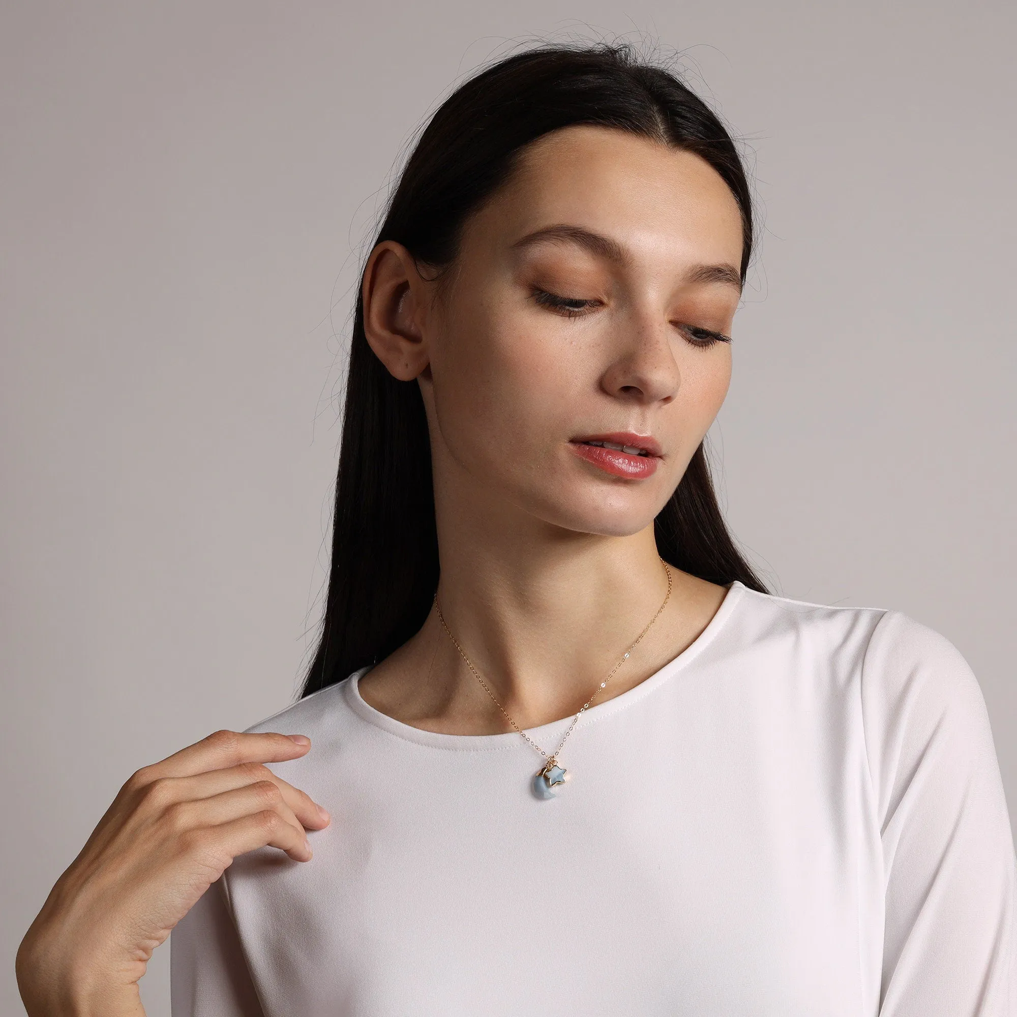 Moon and Star Gemstone Gold Pendant Necklaces
