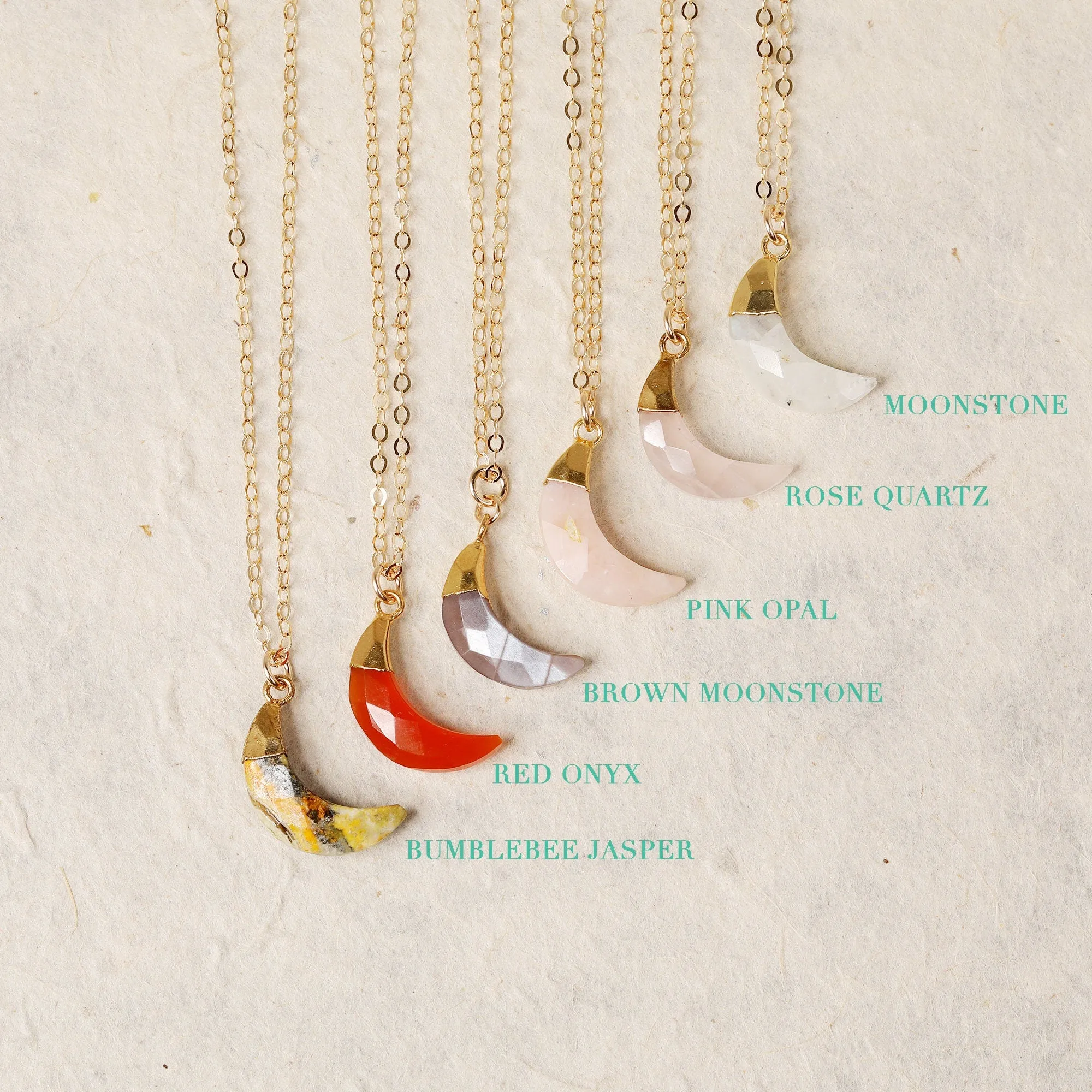 Moon Shape Gemstone Gold Pedant Necklaces