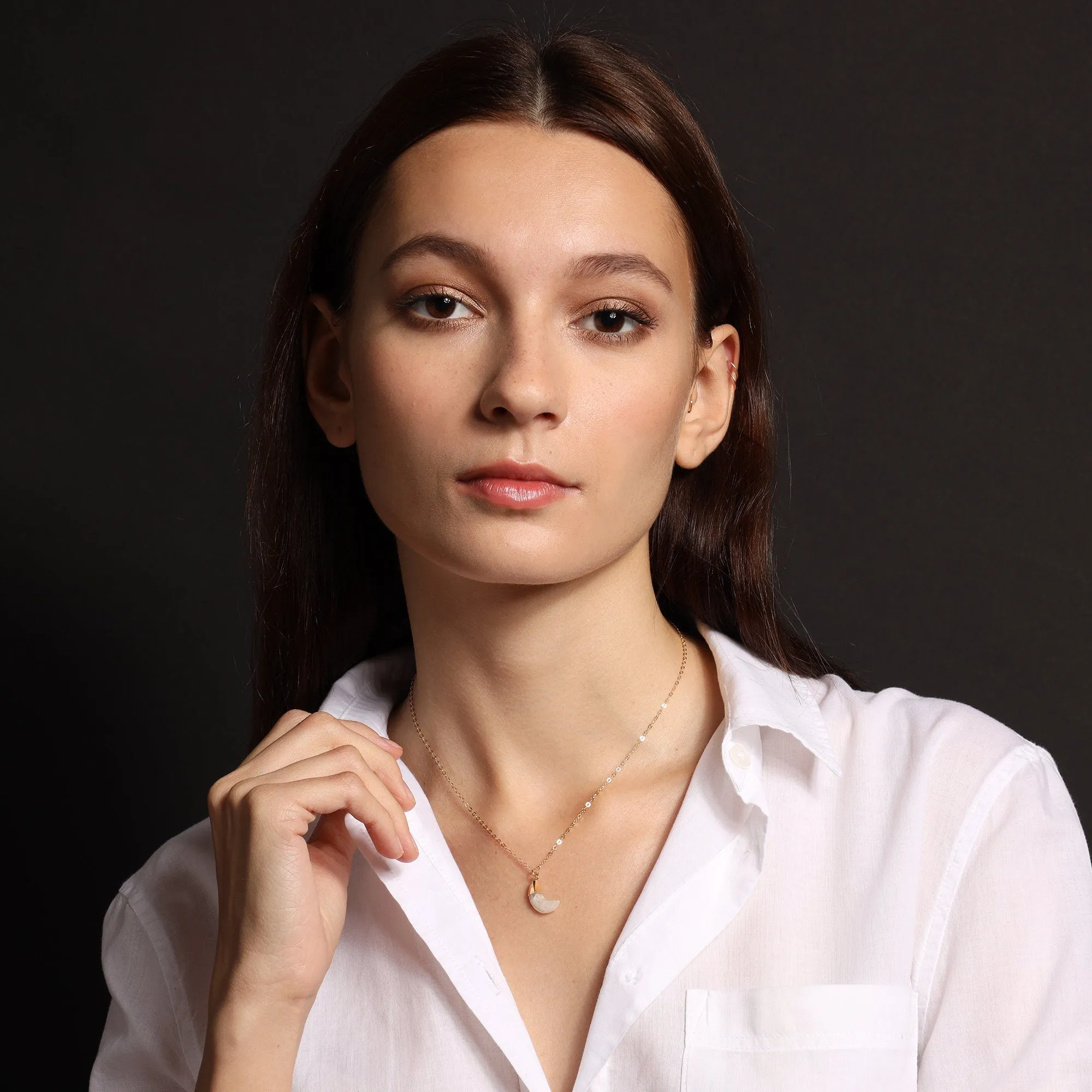 Moon Shape Gemstone Gold Pedant Necklaces