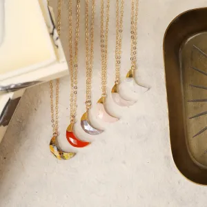 Moon Shape Gemstone Gold Pedant Necklaces
