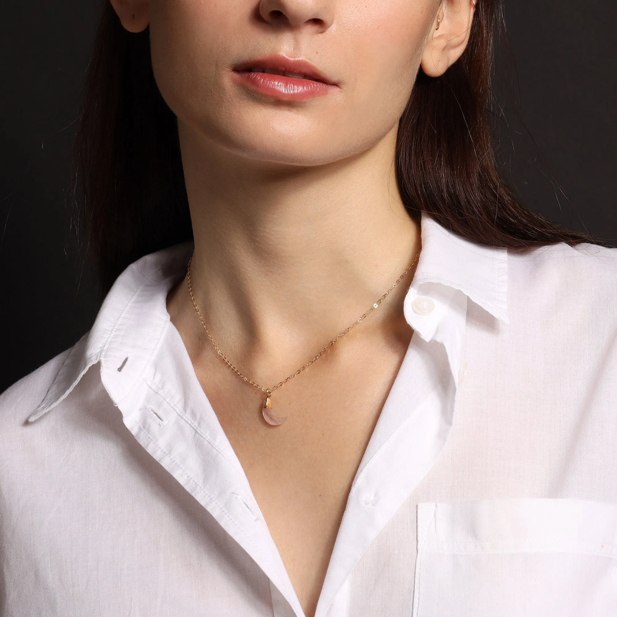 Moon Shape Gemstone Gold Pedant Necklaces