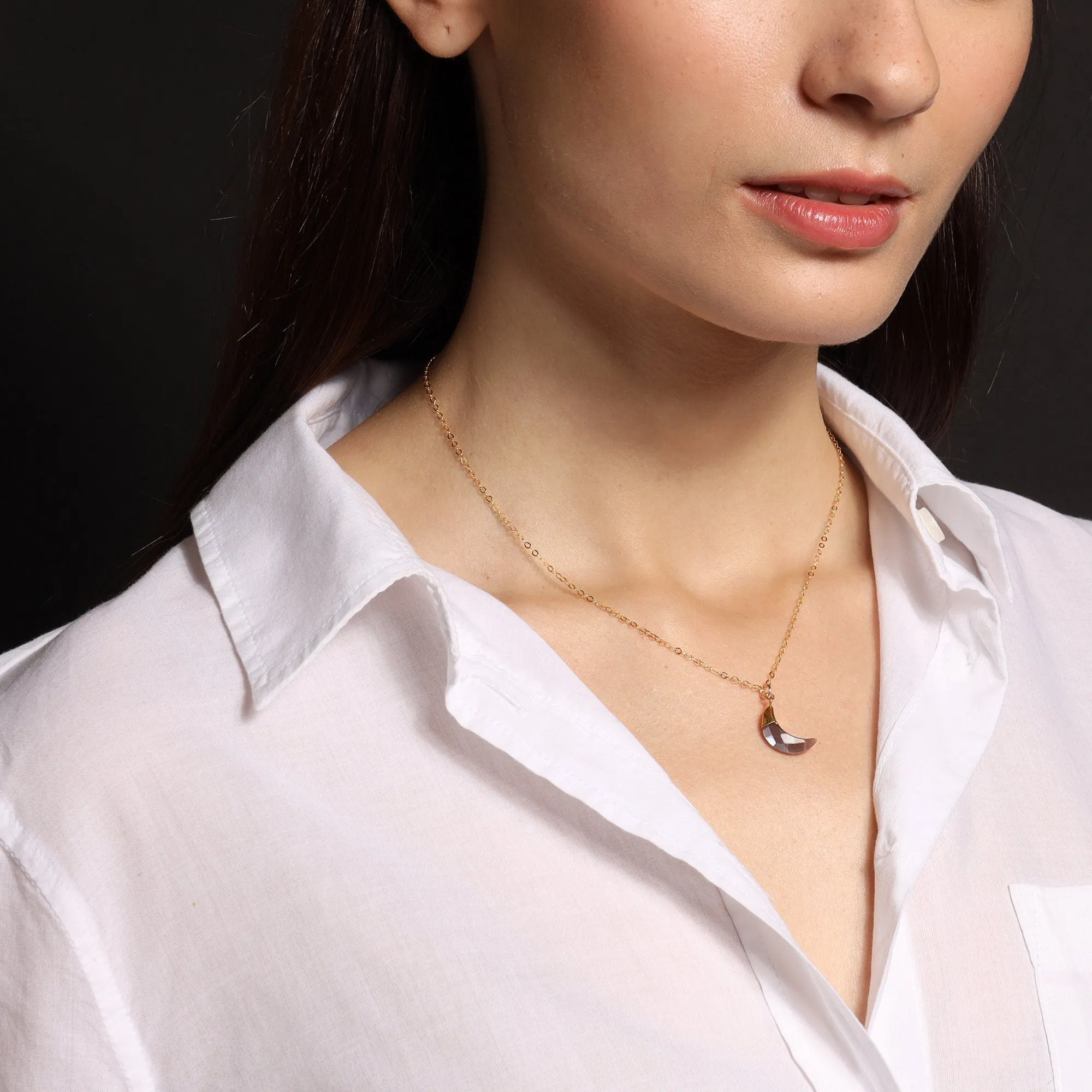Moon Shape Gemstone Gold Pedant Necklaces