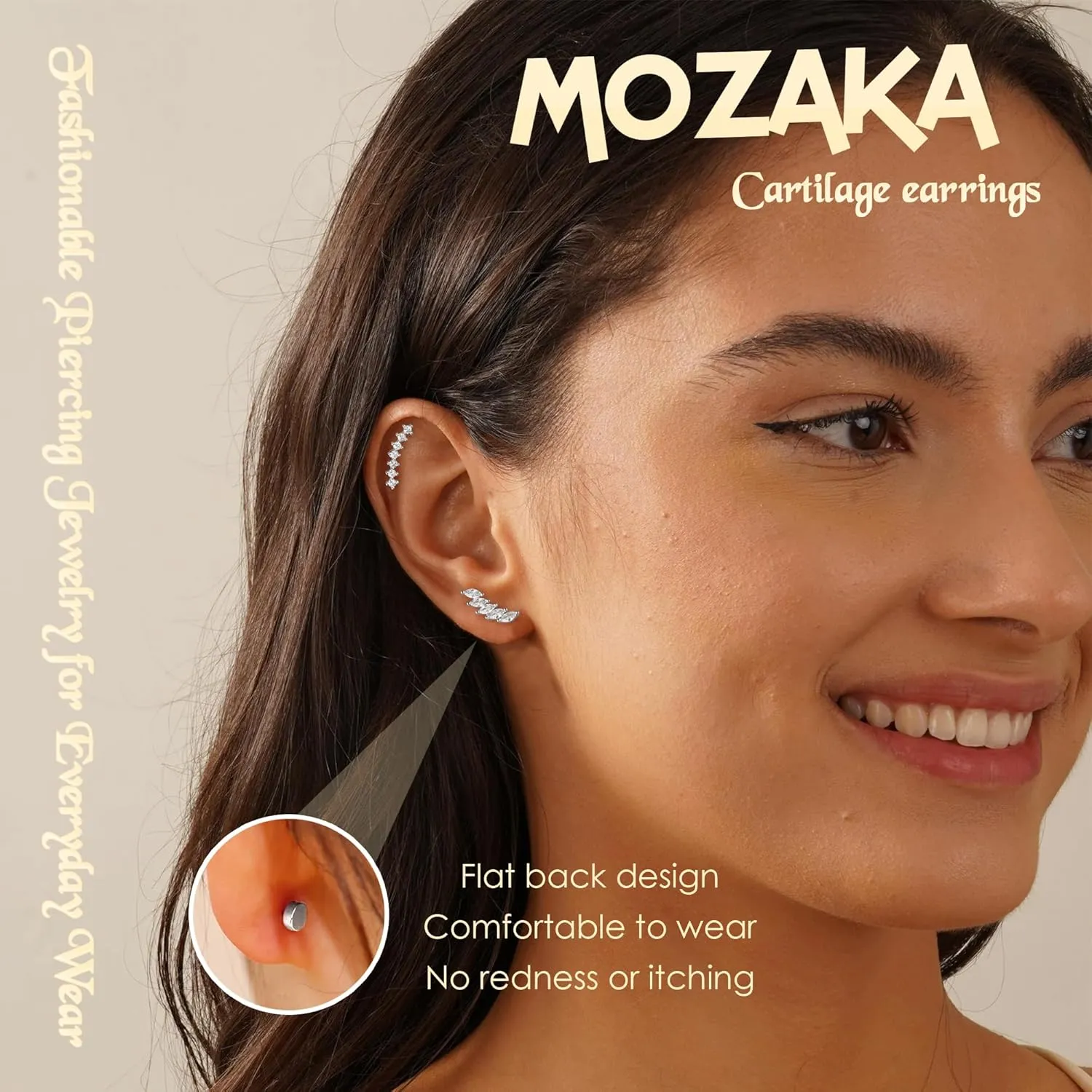MOZAKA 10 PCS 16G Cartilage Earrings Helix Piercing Jewelry for Women Stainless Steel Opal CZ Conch Daith Tragus Piercing Jewelry Flower Snake Leaf Screw Back Stud Earrings Set