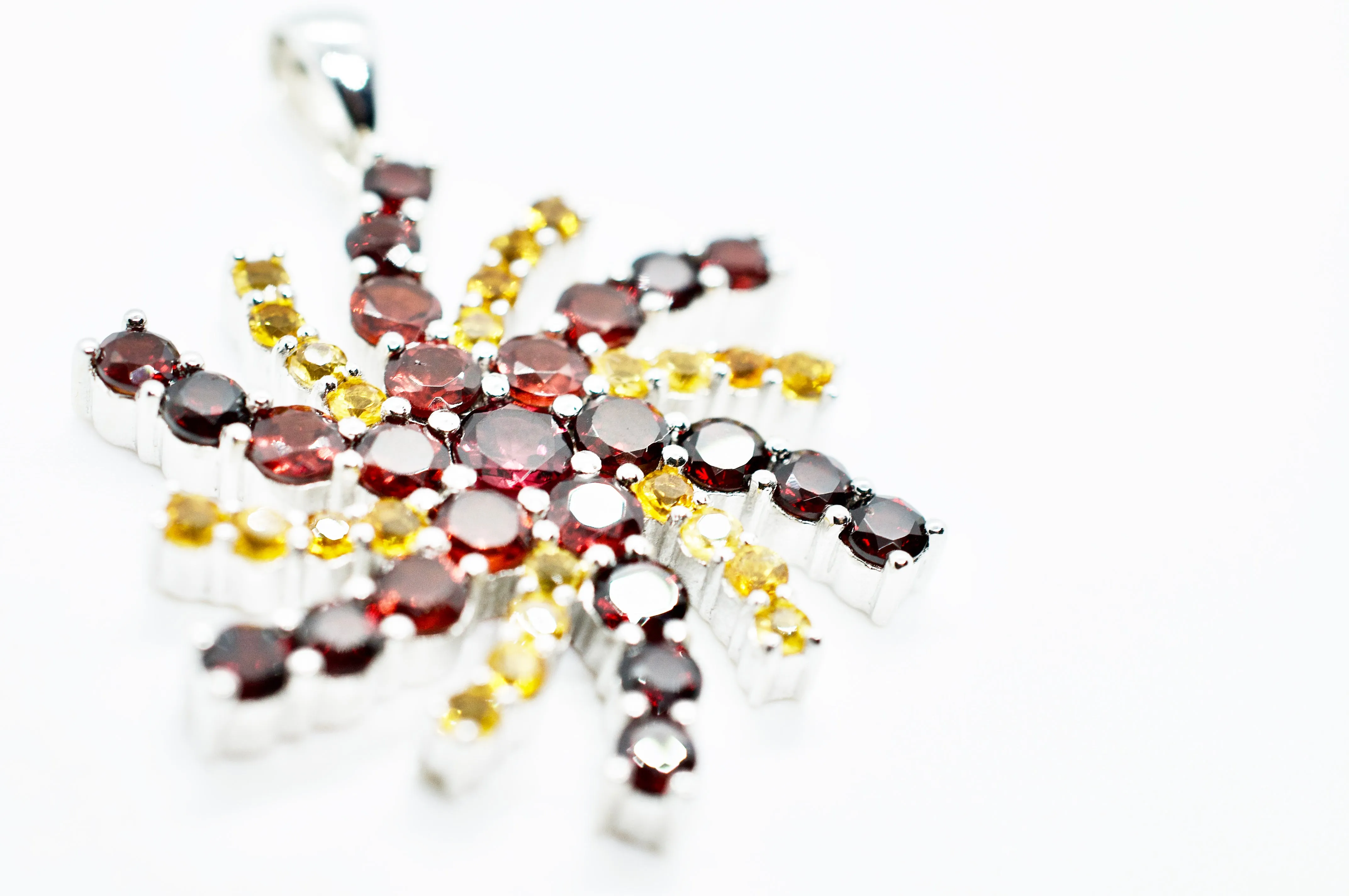 Mt. Langley Citrine & Garnet Sterling Silver Snowflake Necklace