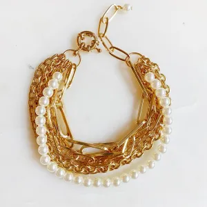 Multi Strand Pearl and Chain Bracelet