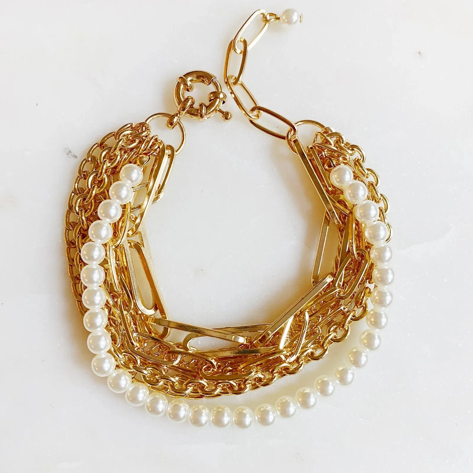 Multi Strand Pearl and Chain Bracelet