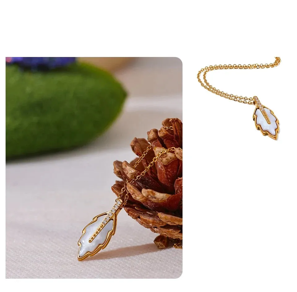 Natural Shell Leaf Pendant Necklace