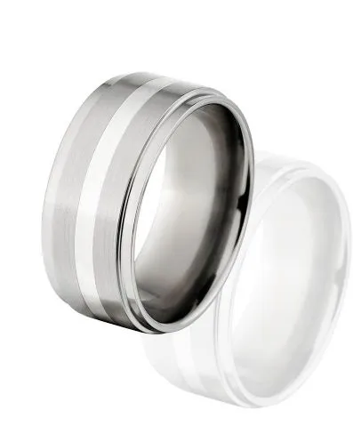 New 10mm Titanium Ring, Sterling Silver Inlay, Free Jewelry Sizing 4-17: 10RC12G-B-SSINLAY
