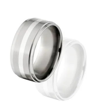 New 10mm Titanium Ring, Sterling Silver Inlay, Free Jewelry Sizing 4-17: 10RC12G-B-SSINLAY