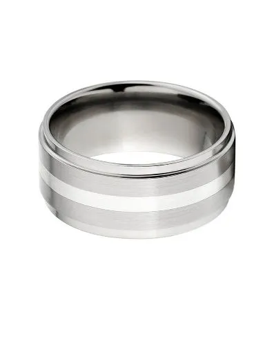 New 10mm Titanium Ring, Sterling Silver Inlay, Free Jewelry Sizing 4-17: 10RC12G-B-SSINLAY