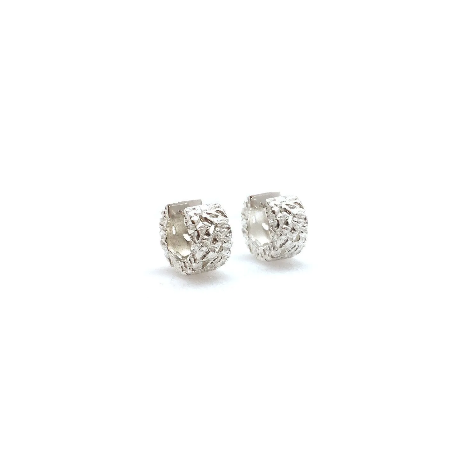 Nugget Texture Sterling Silver Huggies