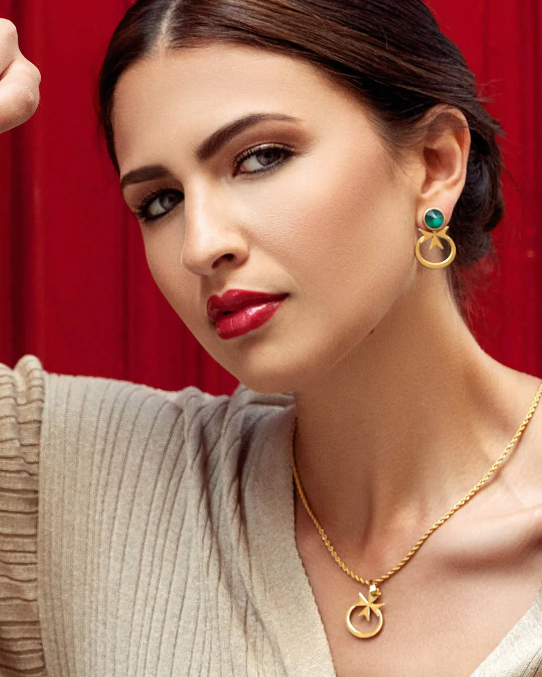 October Birthstone Love Maltese Cross  Ħabbata Earring Set, Gold