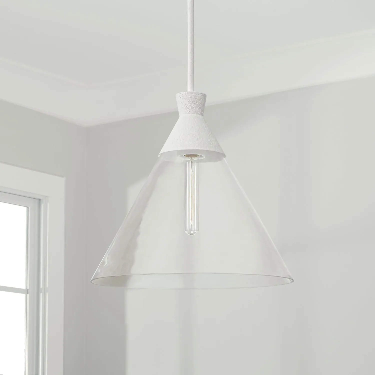 PALOMA 1-LIGHT CLEAR GLASS PENDANT, TEXTURED WHITE