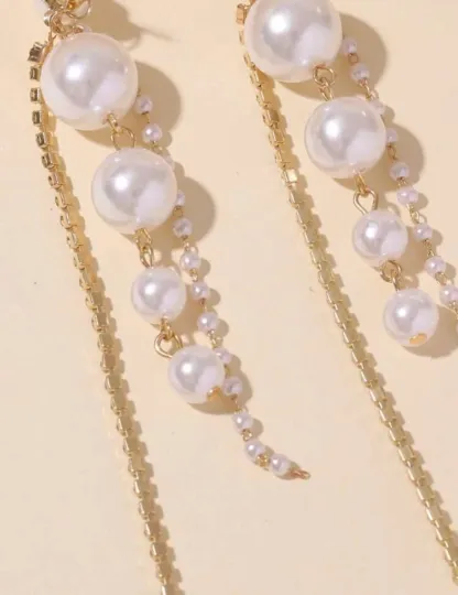 Pearl - Gold statement earrings with pearl|rhinestone drop earrings | modern retro statement party earrings | Korean earringsPearl