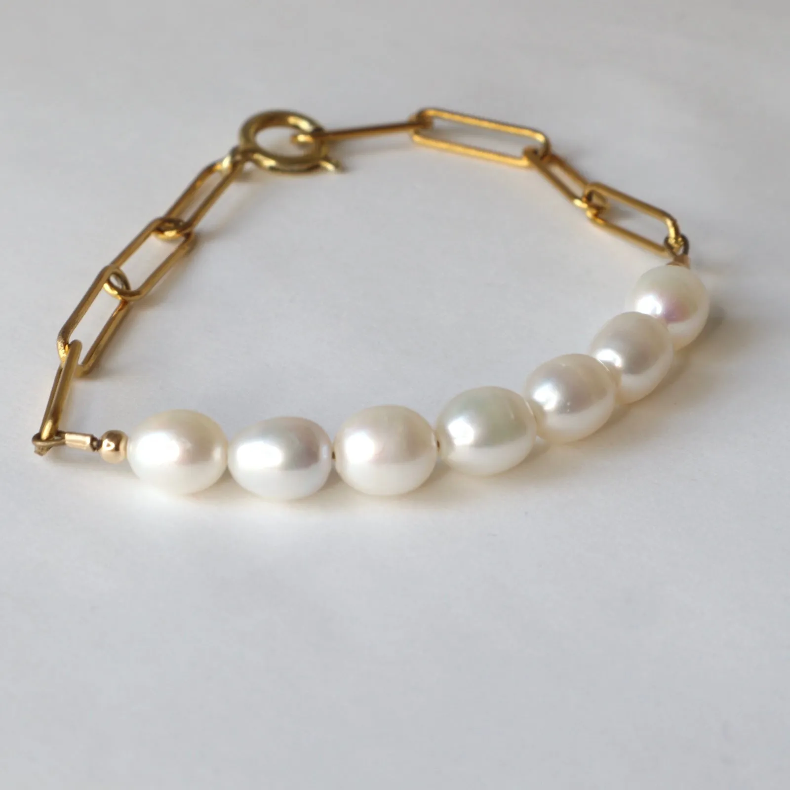 Pearl Row Gold Link Bracelet