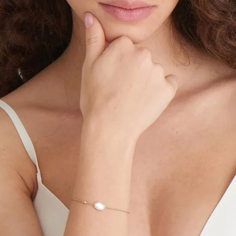 Pearl Sterling Silver Bracelet plated in 14K Gold