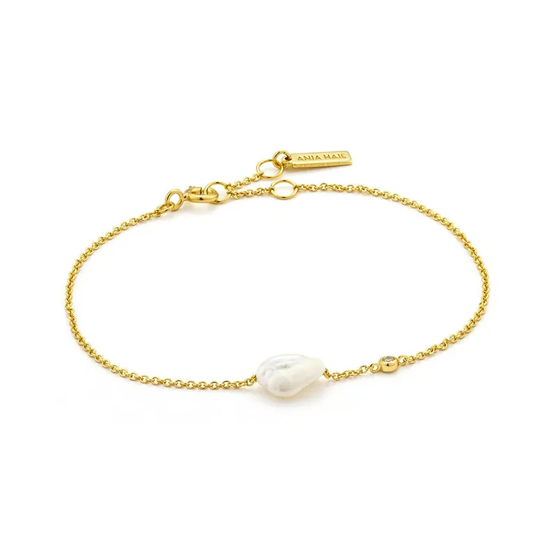 Pearl Sterling Silver Bracelet plated in 14K Gold