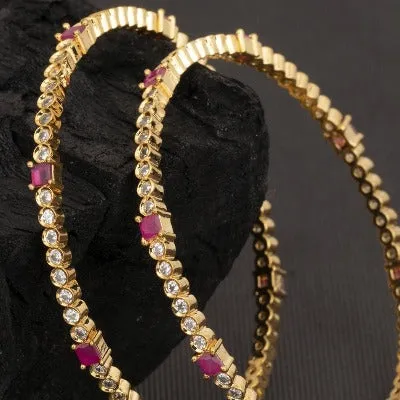 Pink Gold CZ Diamond Designer Bangle Set ( Set of 2 )