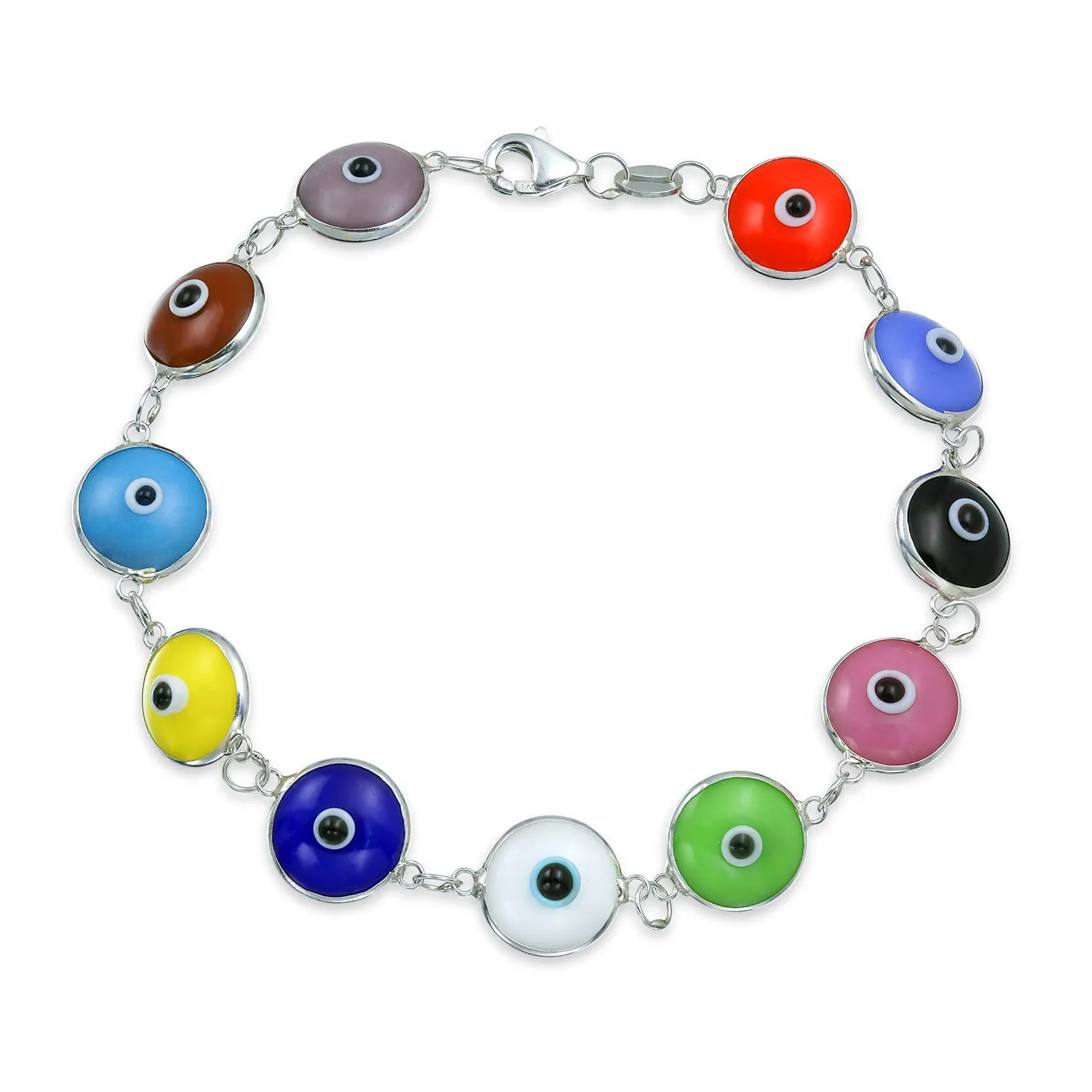Protection Good Luck Amulet Strand Bracelet with Multicolor Evil Eye Beads 7-7.5 Inch