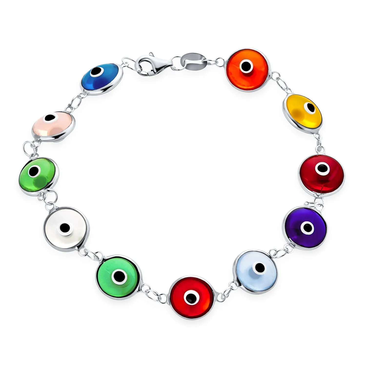 Protection Good Luck Amulet Strand Bracelet with Multicolor Evil Eye Beads 7-7.5 Inch