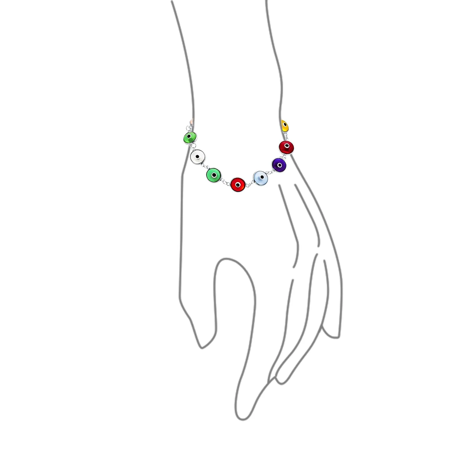 Protection Good Luck Amulet Strand Bracelet with Multicolor Evil Eye Beads 7-7.5 Inch