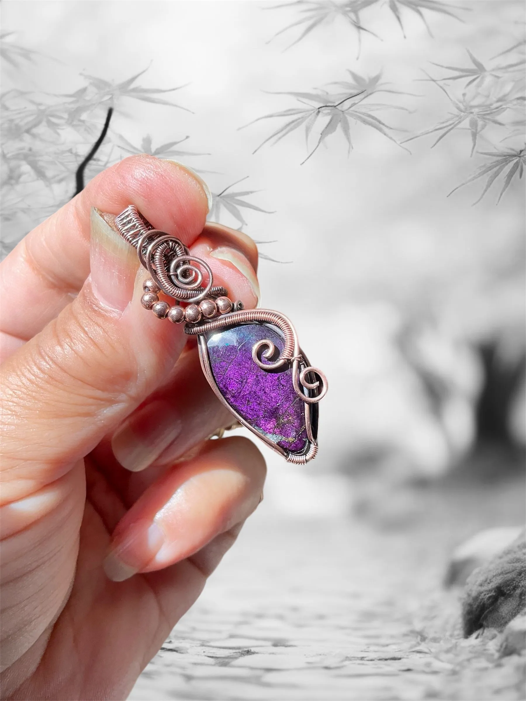 Purpurite Wire Wrapped Pendants