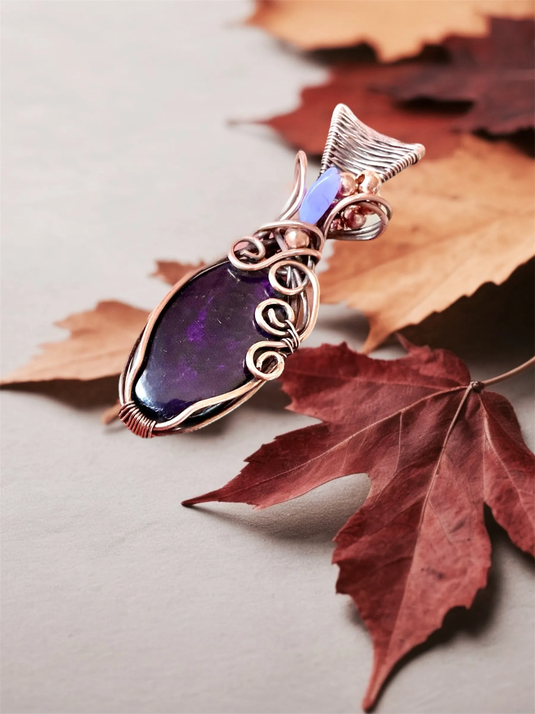 Purpurite Wire Wrapped Pendants