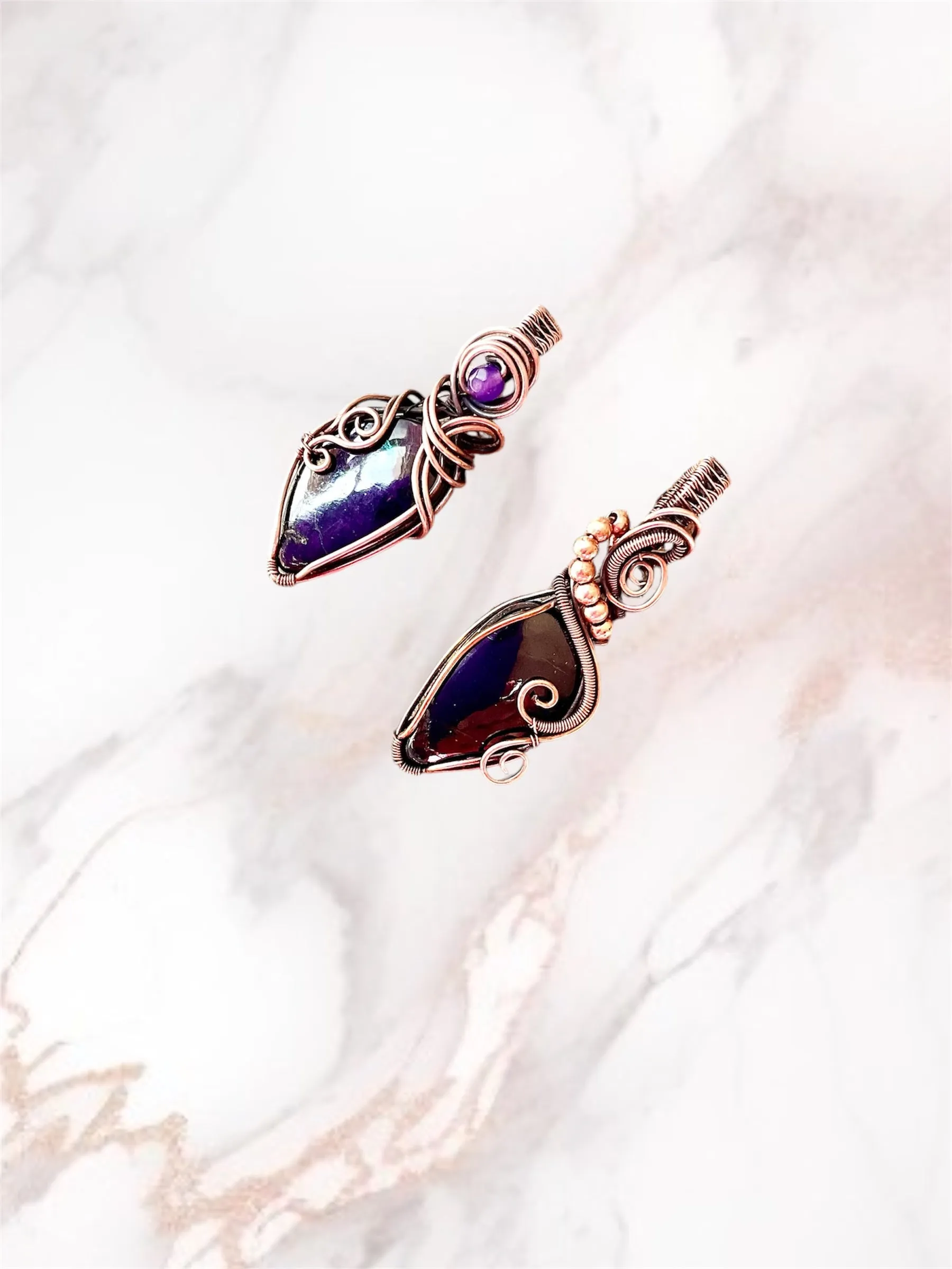 Purpurite Wire Wrapped Pendants
