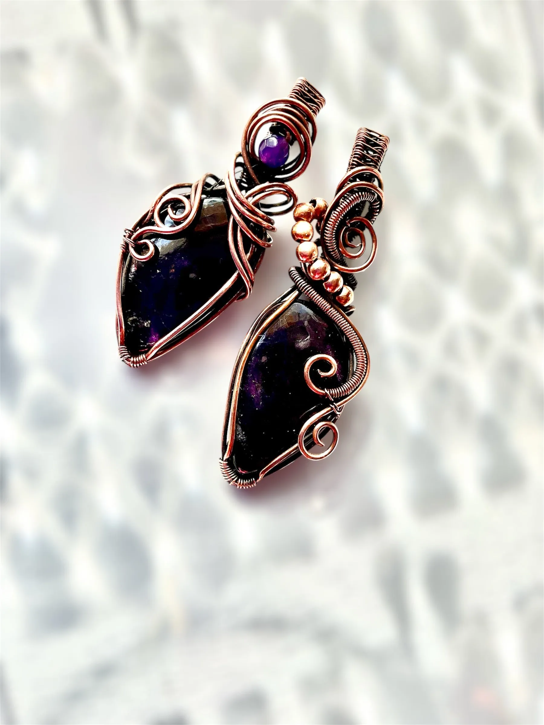 Purpurite Wire Wrapped Pendants