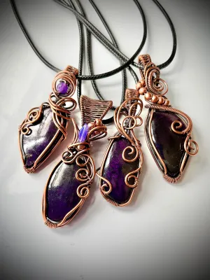 Purpurite Wire Wrapped Pendants