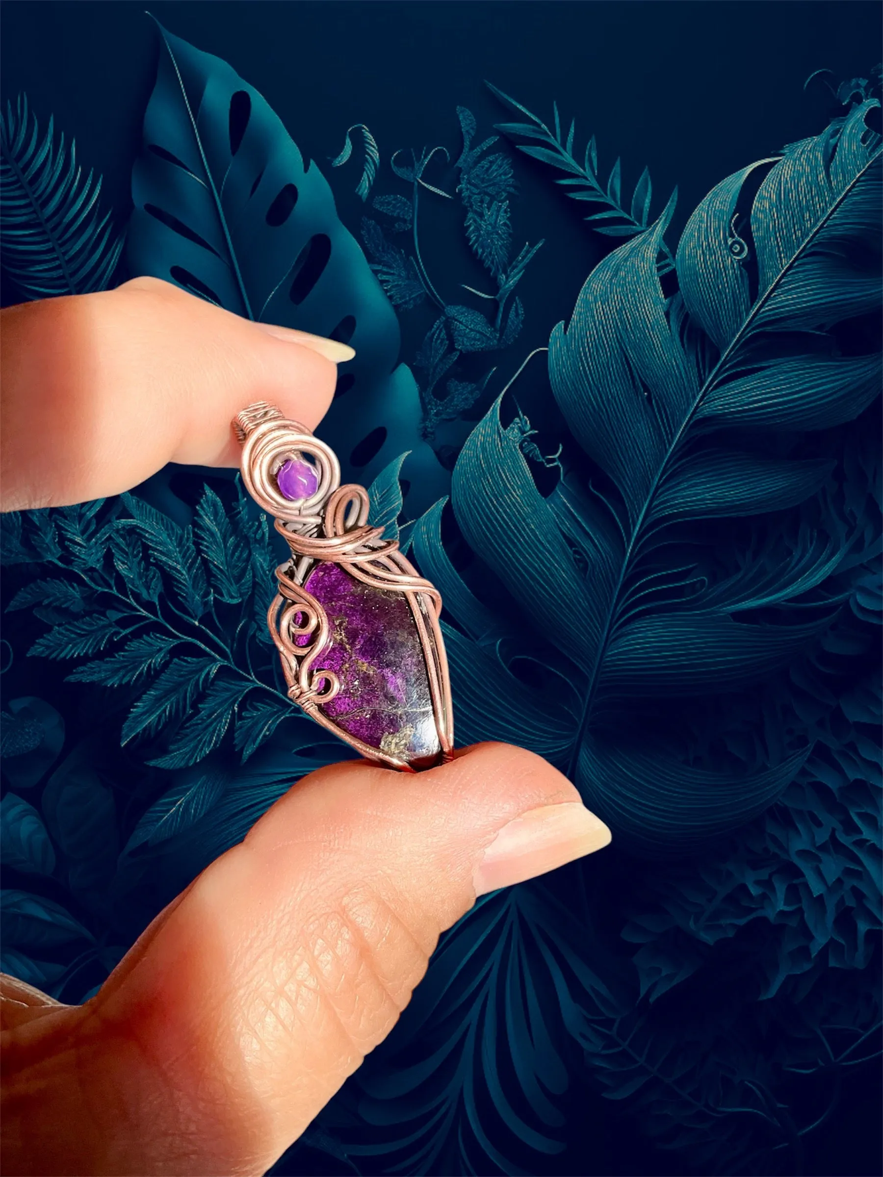 Purpurite Wire Wrapped Pendants