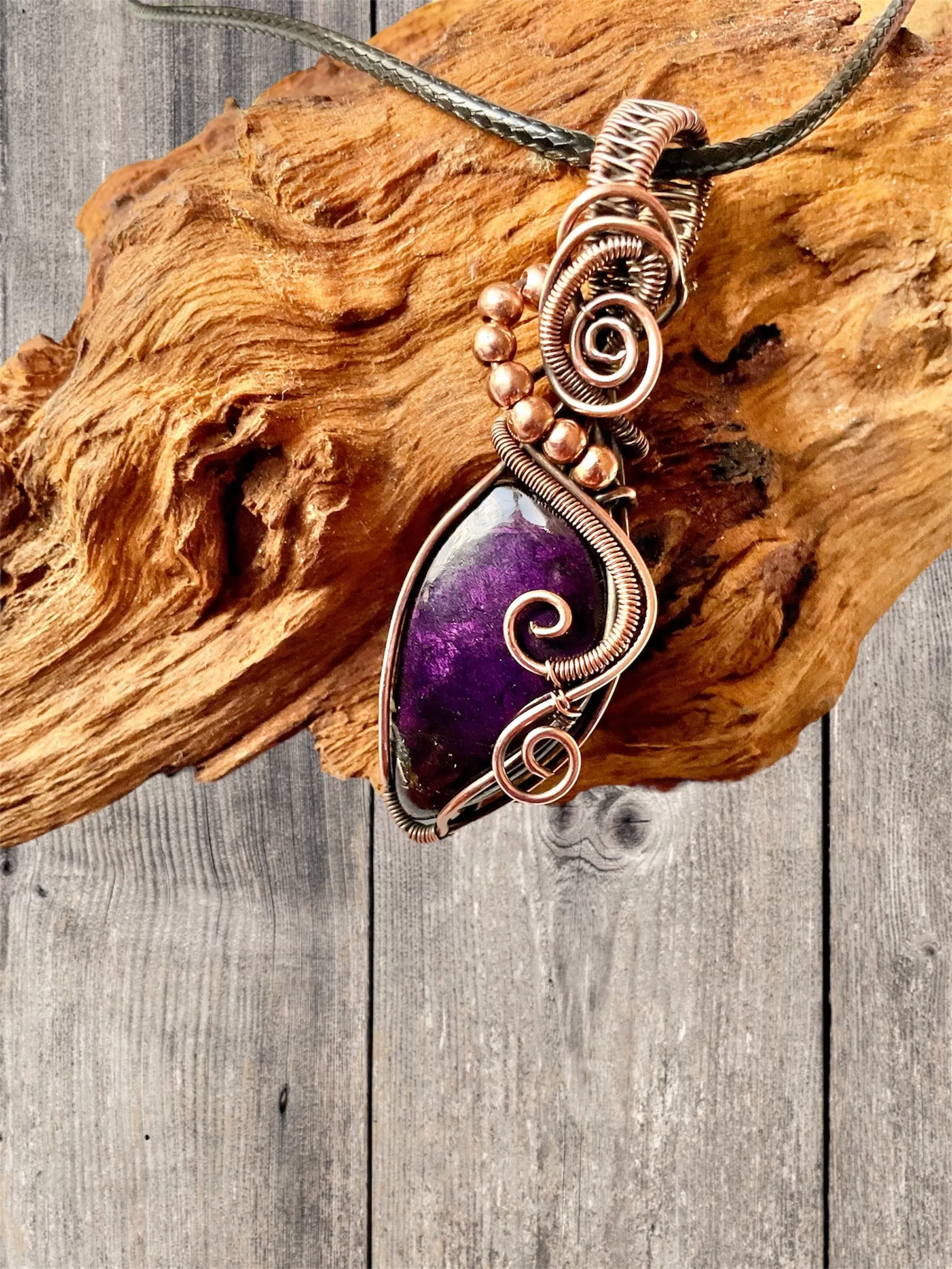 Purpurite Wire Wrapped Pendants