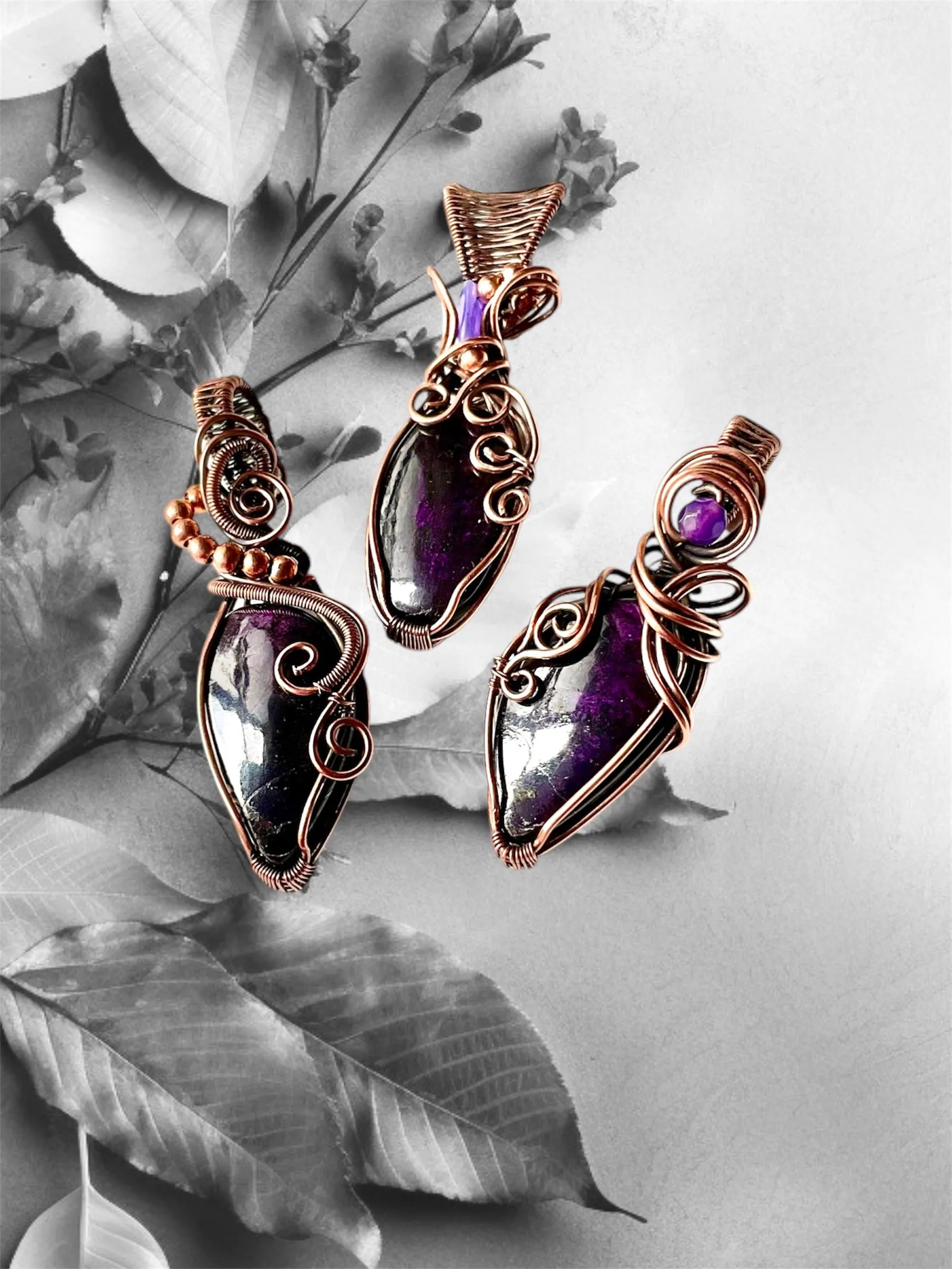 Purpurite Wire Wrapped Pendants