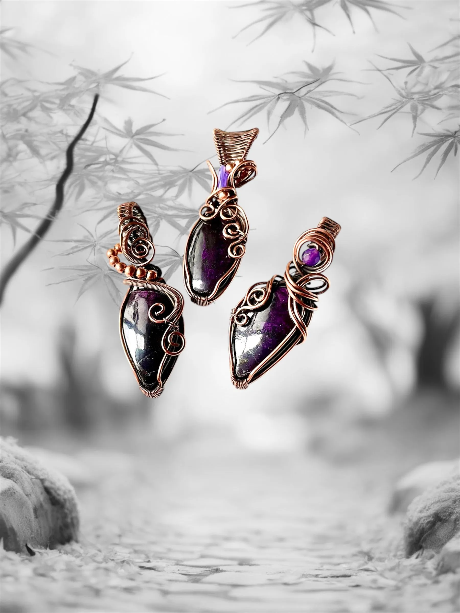 Purpurite Wire Wrapped Pendants