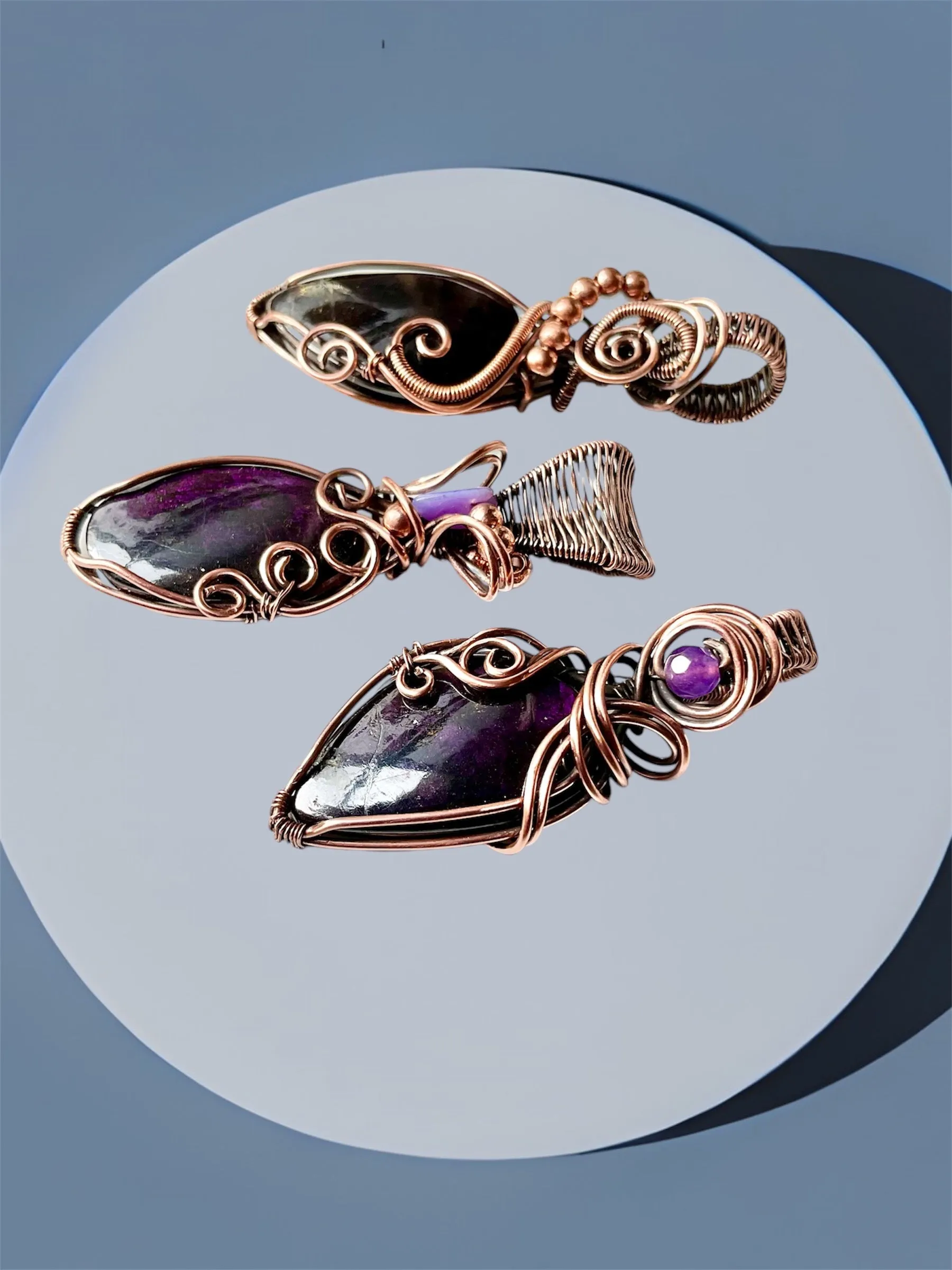 Purpurite Wire Wrapped Pendants
