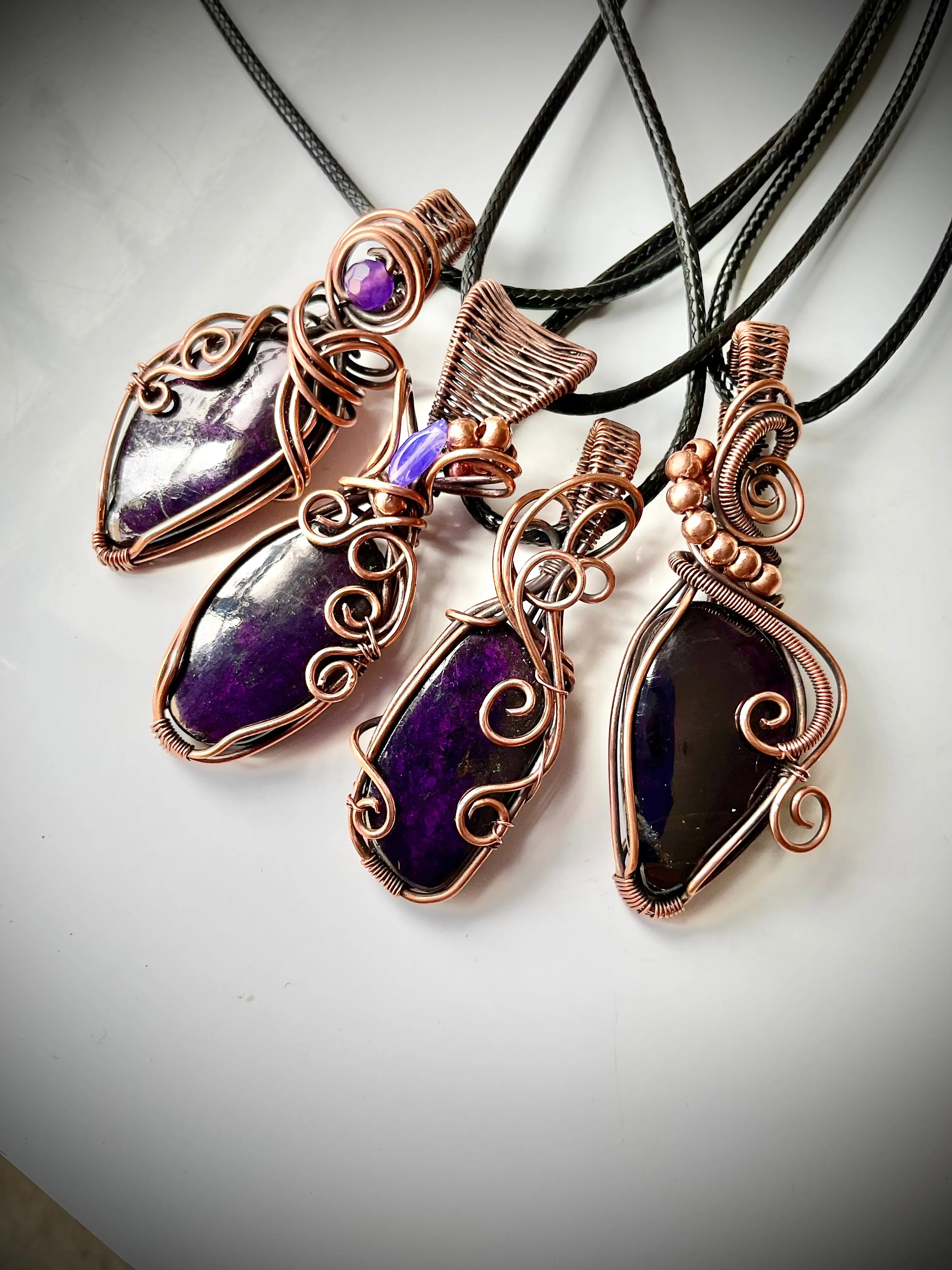 Purpurite Wire Wrapped Pendants