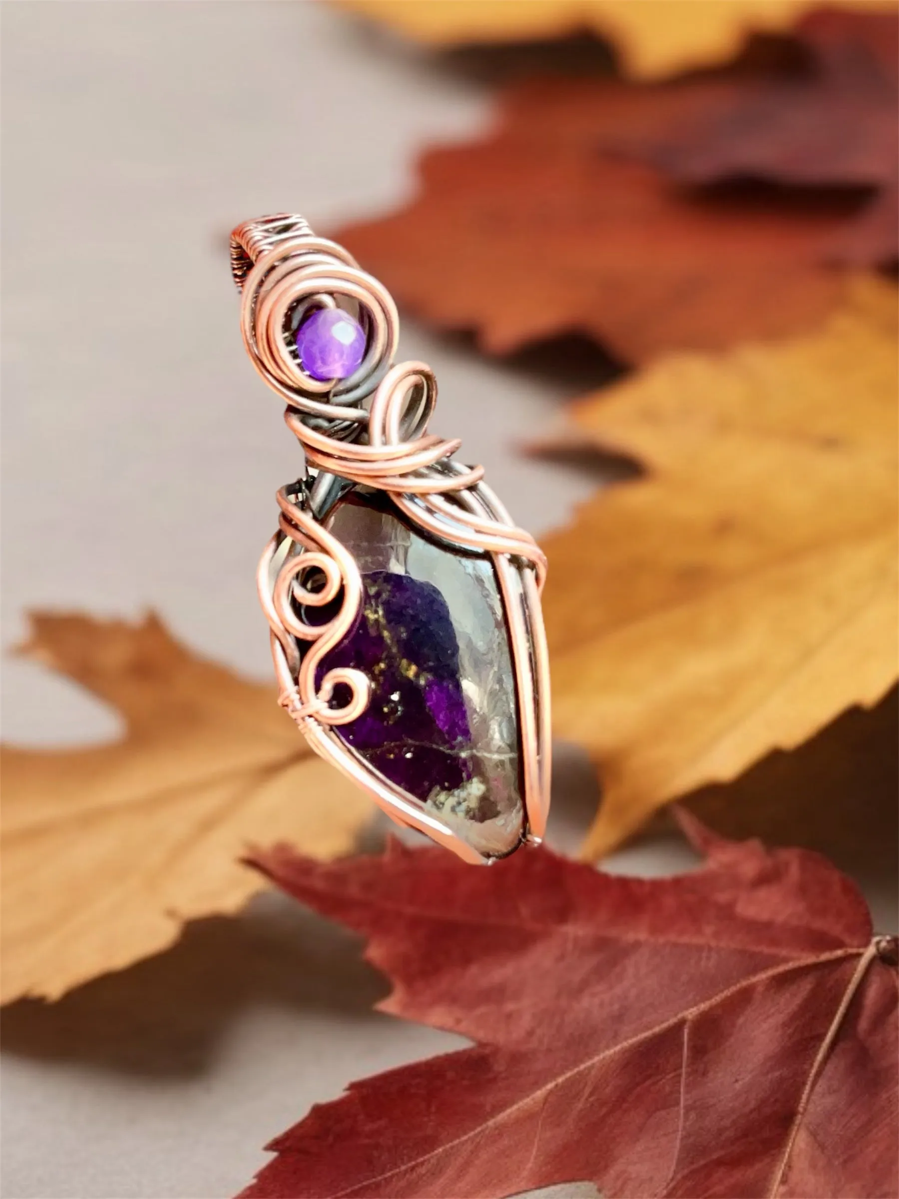 Purpurite Wire Wrapped Pendants
