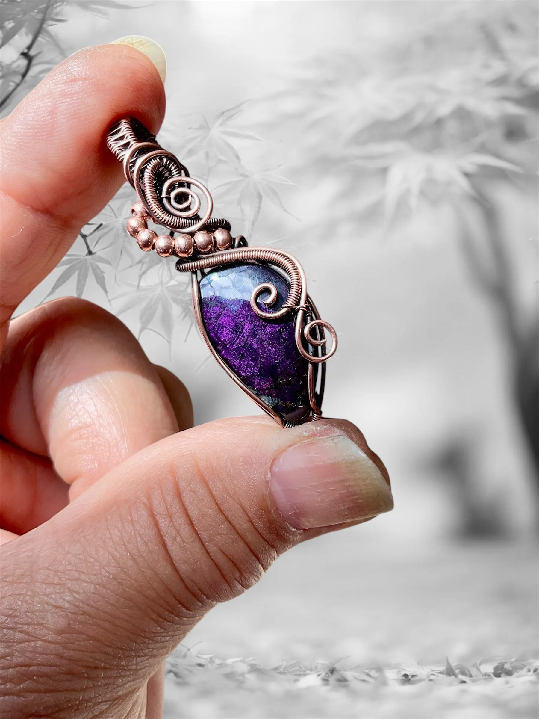 Purpurite Wire Wrapped Pendants