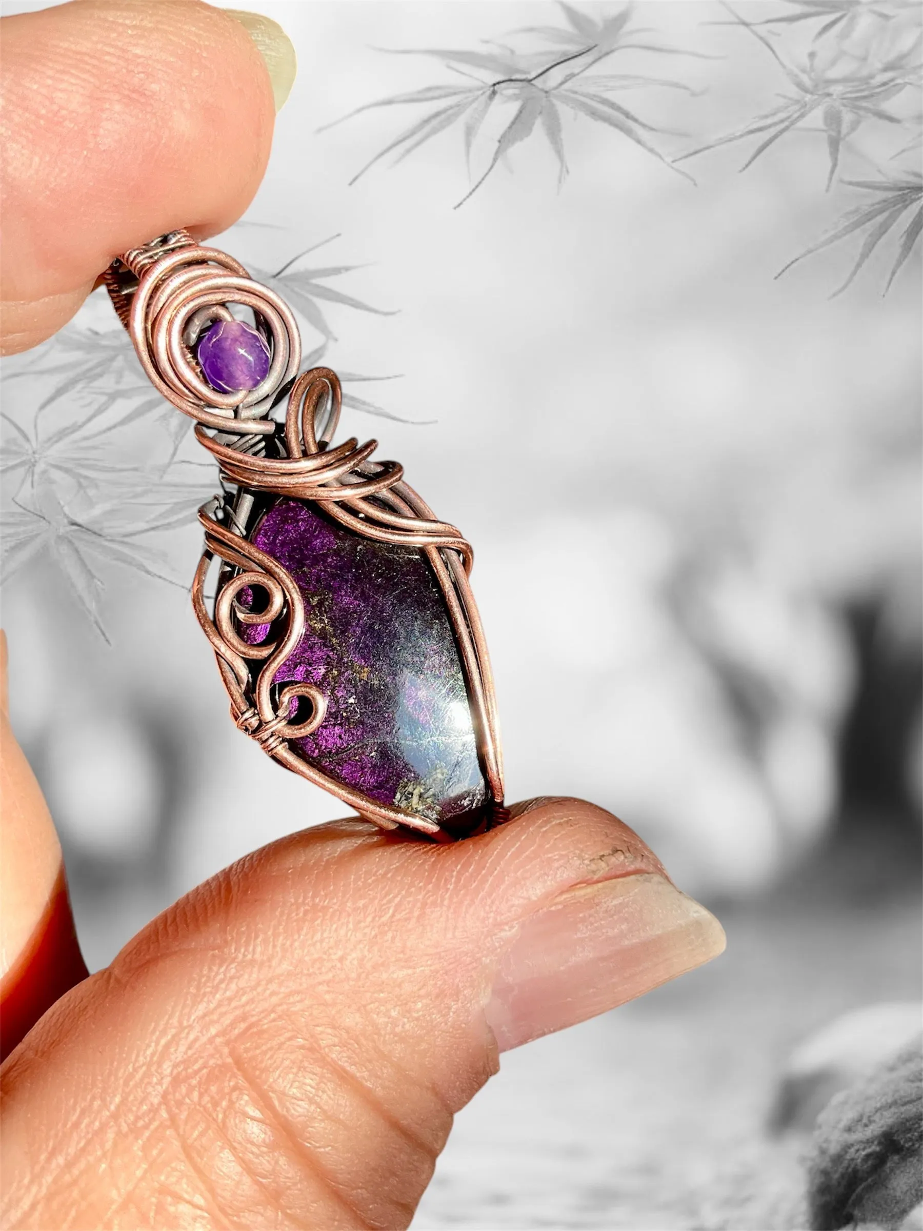 Purpurite Wire Wrapped Pendants