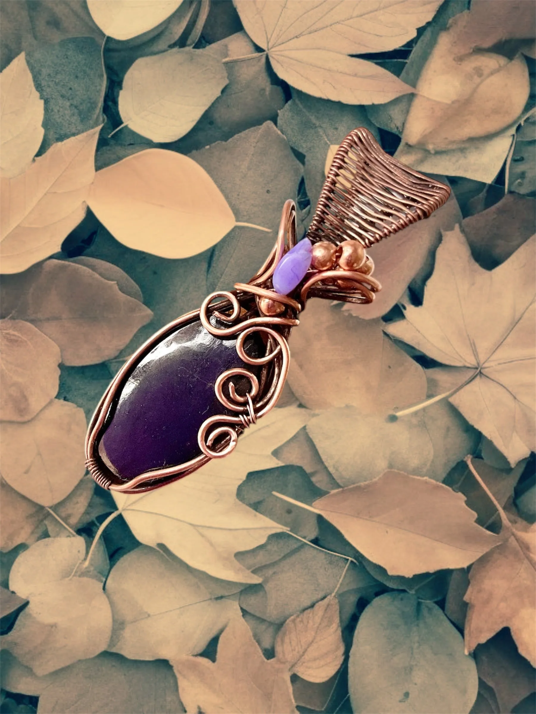 Purpurite Wire Wrapped Pendants