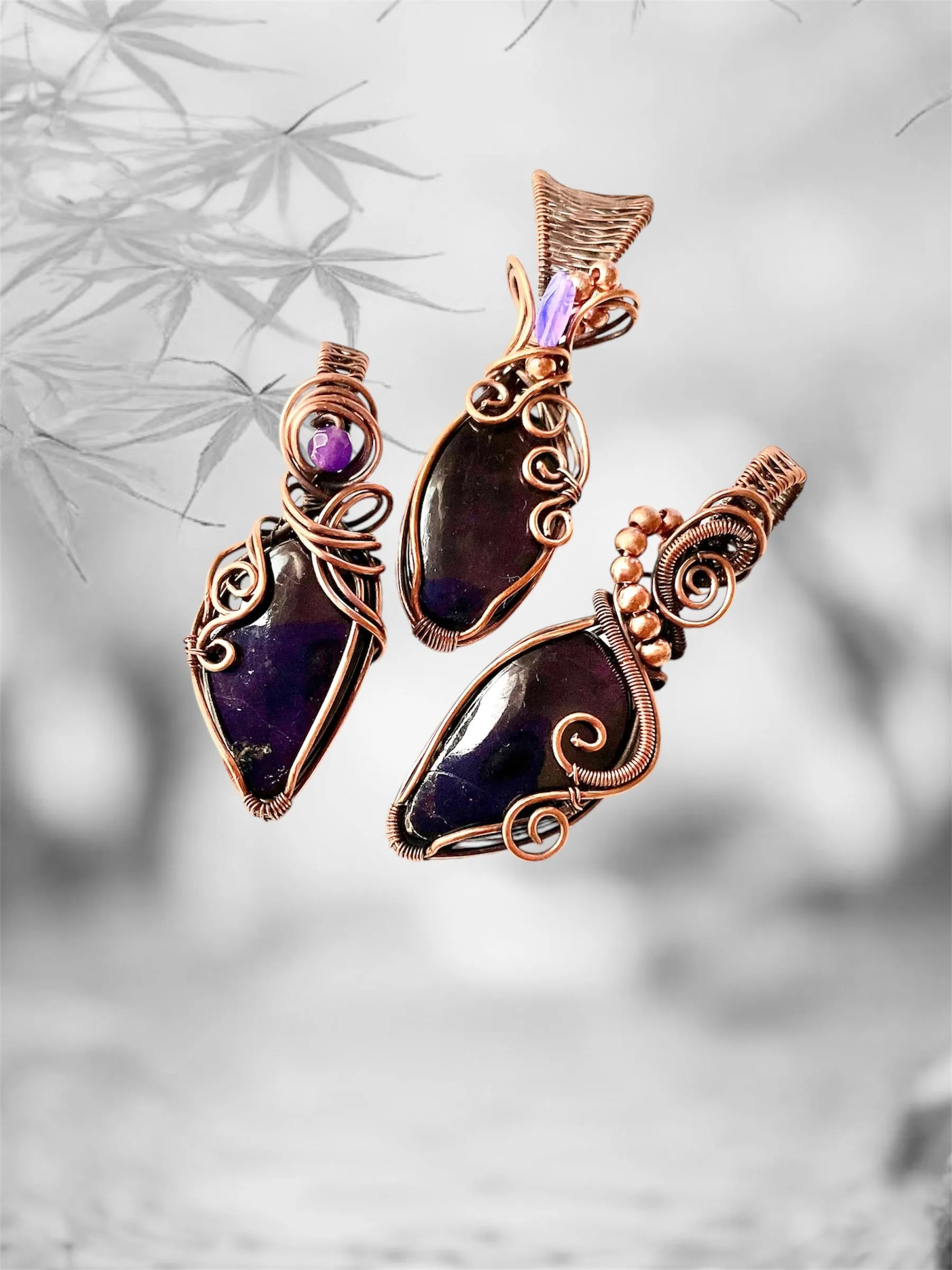 Purpurite Wire Wrapped Pendants