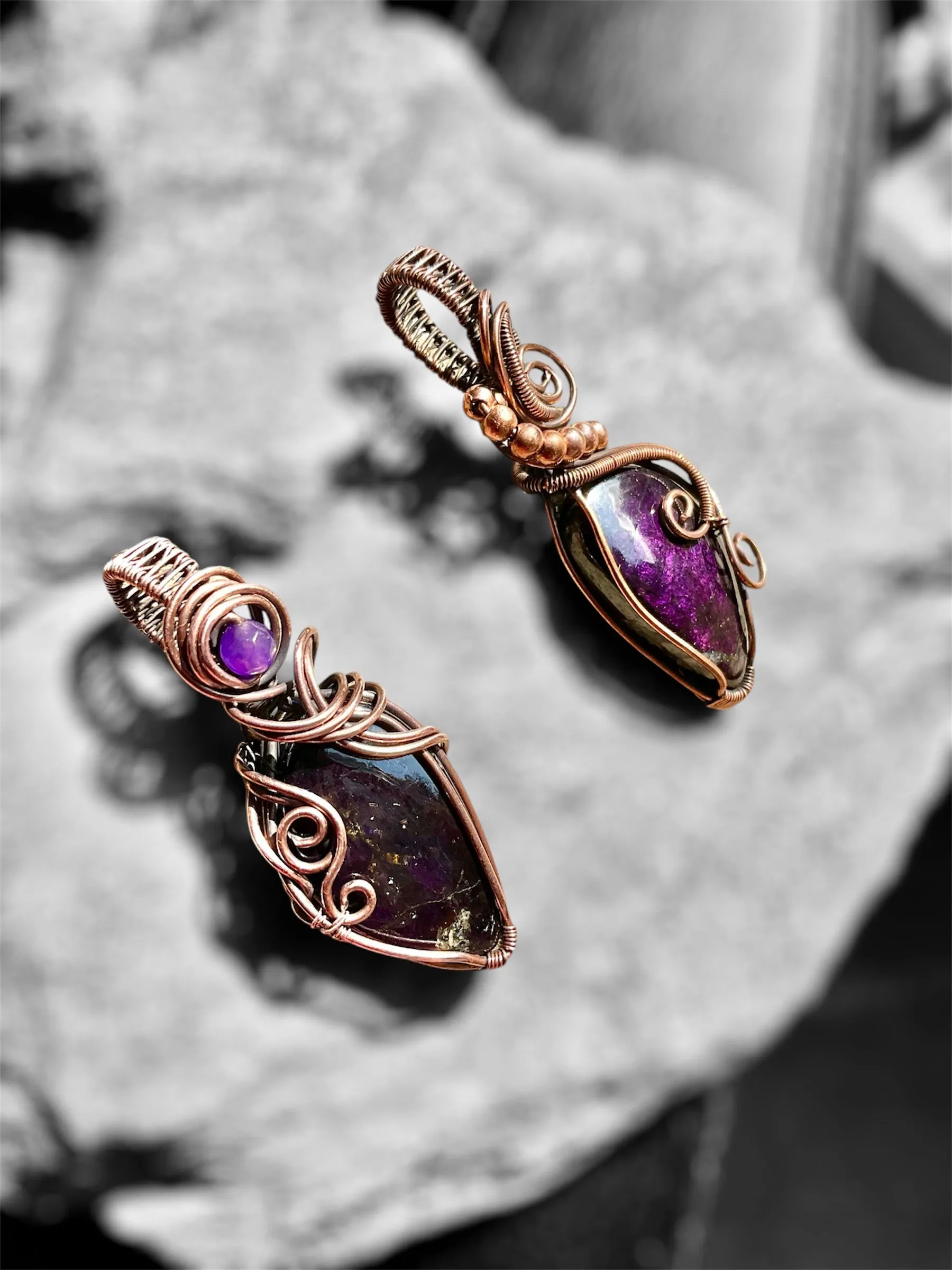 Purpurite Wire Wrapped Pendants