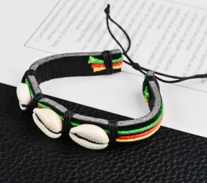 Rasta Leather Shell Bracelet