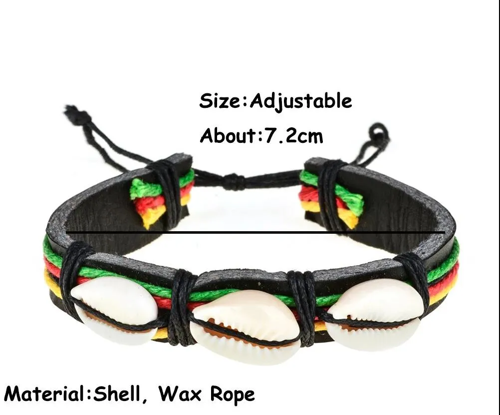 Rasta Leather Shell Bracelet