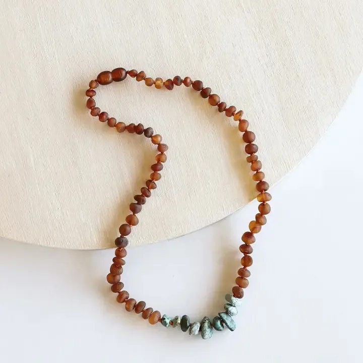 Raw Cognac Amber   Raw Turquoise Jasper - Baltic Amber Necklace