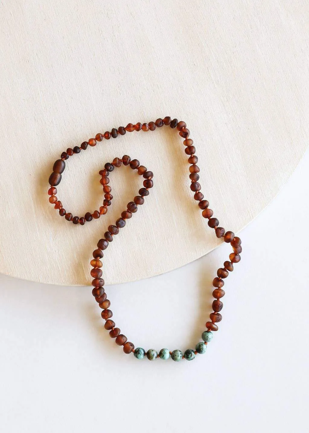 Raw Cognac Amber   Turquoise Jasper Necklace