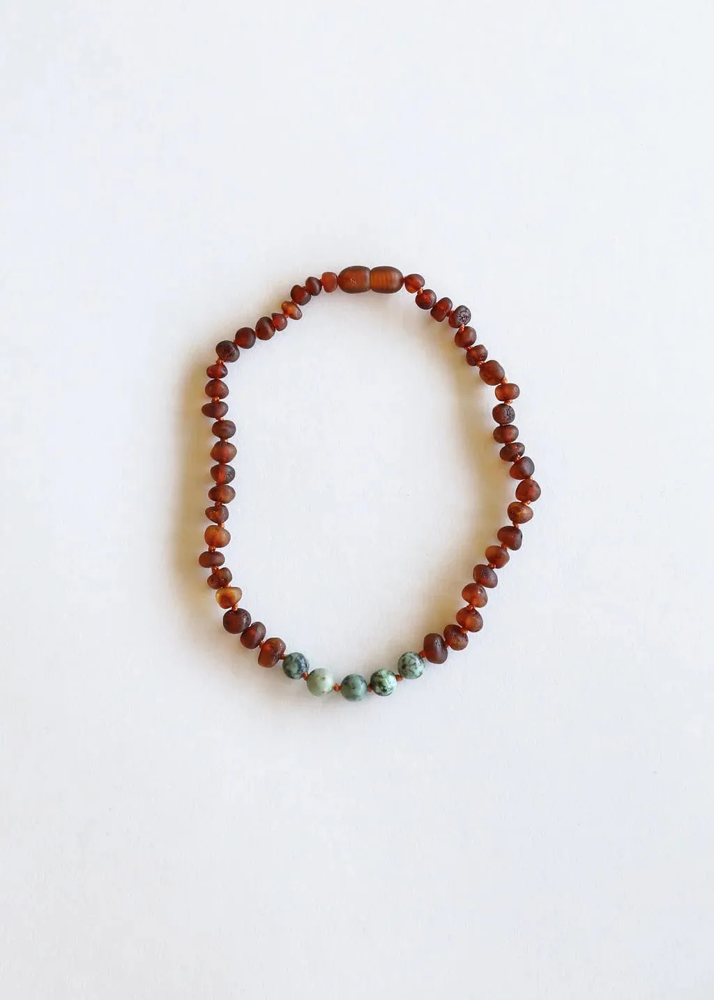 Raw Cognac Amber   Turquoise Jasper Necklace