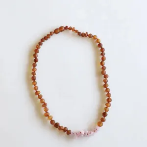 Raw Cognac   Raw Rose Quartz - Baltic Amber Necklace