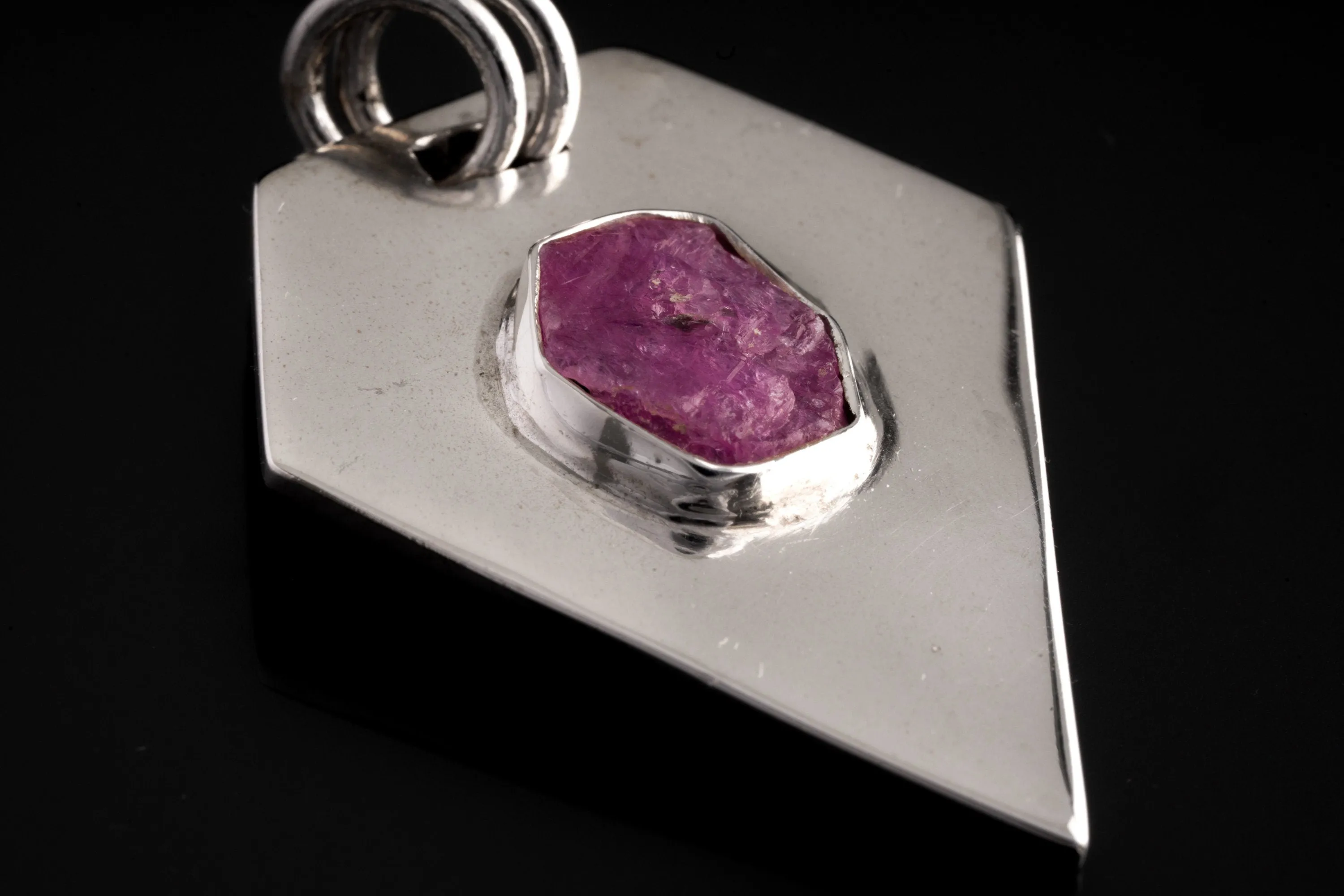 Raw Gemmy Ruby - Sterling Silver Pendant - Shiny and Polish Finished - Flat Pendant - Power, Wealth, and Protection